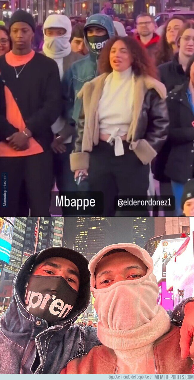1178141 - Mbappé y Hakimi camuflados en Time Square.