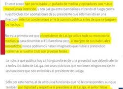Enlace a El comunicado del Barça contra Tebas. Nunca había visto algo tan directo y franco de un medio oficial.