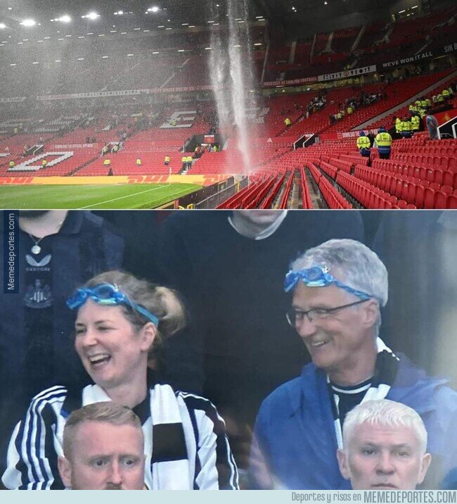 1204813 - Fans del Newcastle visitan Old Trafford con snorkels después de ver las goteras que se mandan.