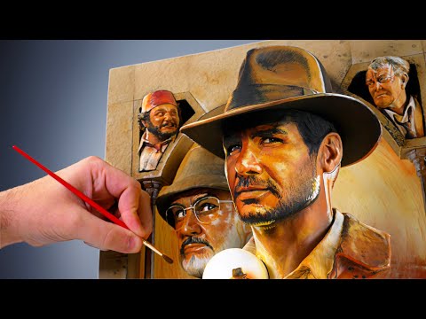 Esculpiendo el póster en 3D de la película de Indiana Jones