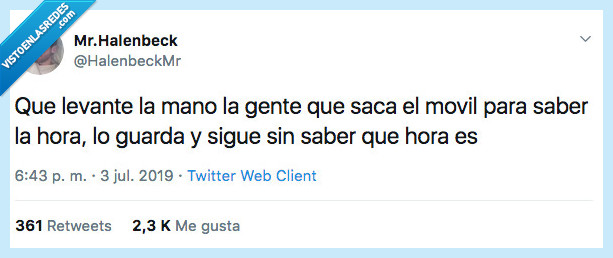 smirar hora,guardar movil,levantar mano