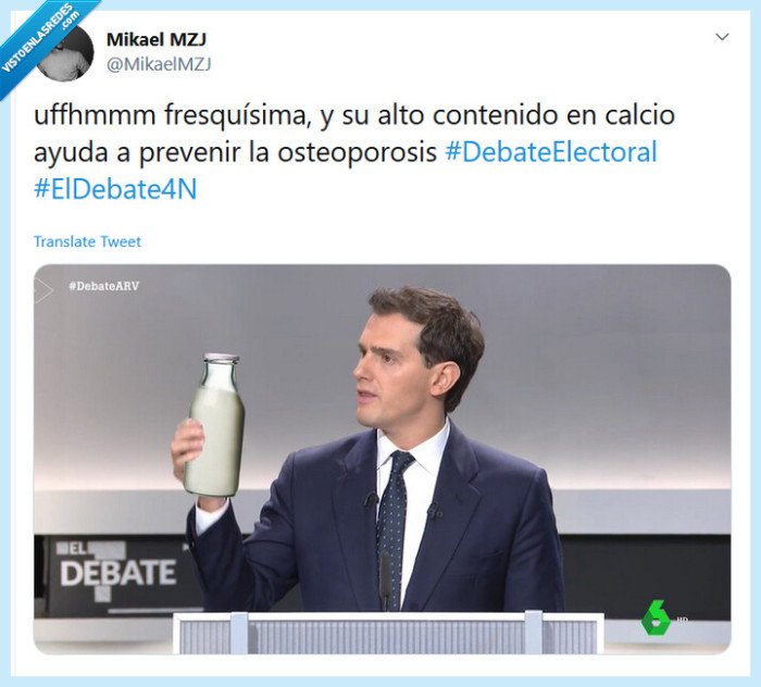 Albert Rivera,botella,leche,sano,fresco,beber,calcio,debate