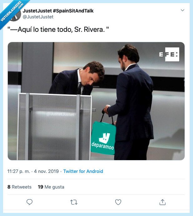 albert rivera,deliveroo,entregar,bolsa,esconder,debate