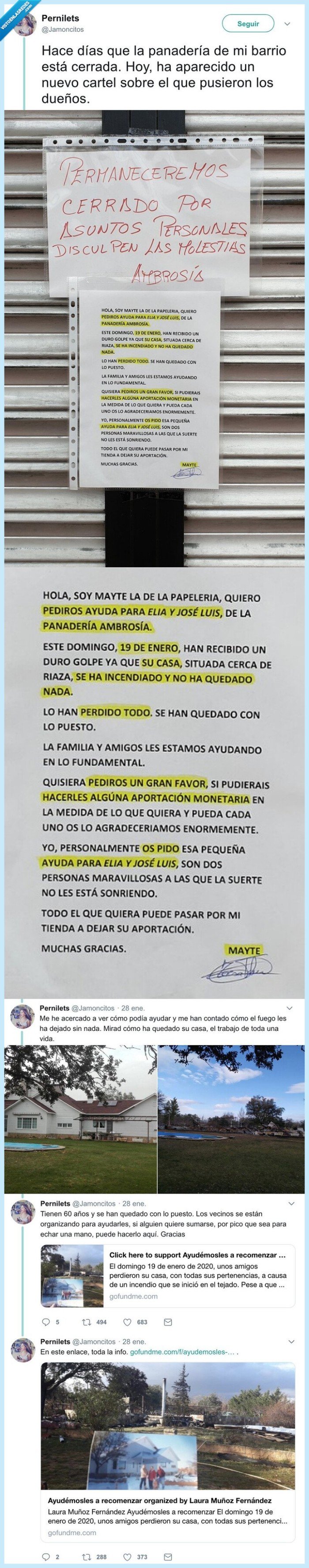 panaderia,cerrado,incendio,casa,solidaridad,asuntos personales