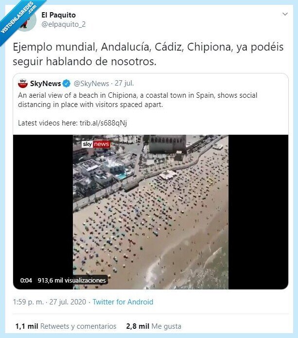643224 - La playa de Cádiz que se ha convertido en un ejemplo mundial por cómo cientos de bañistas han respetado la distancia entre ellos