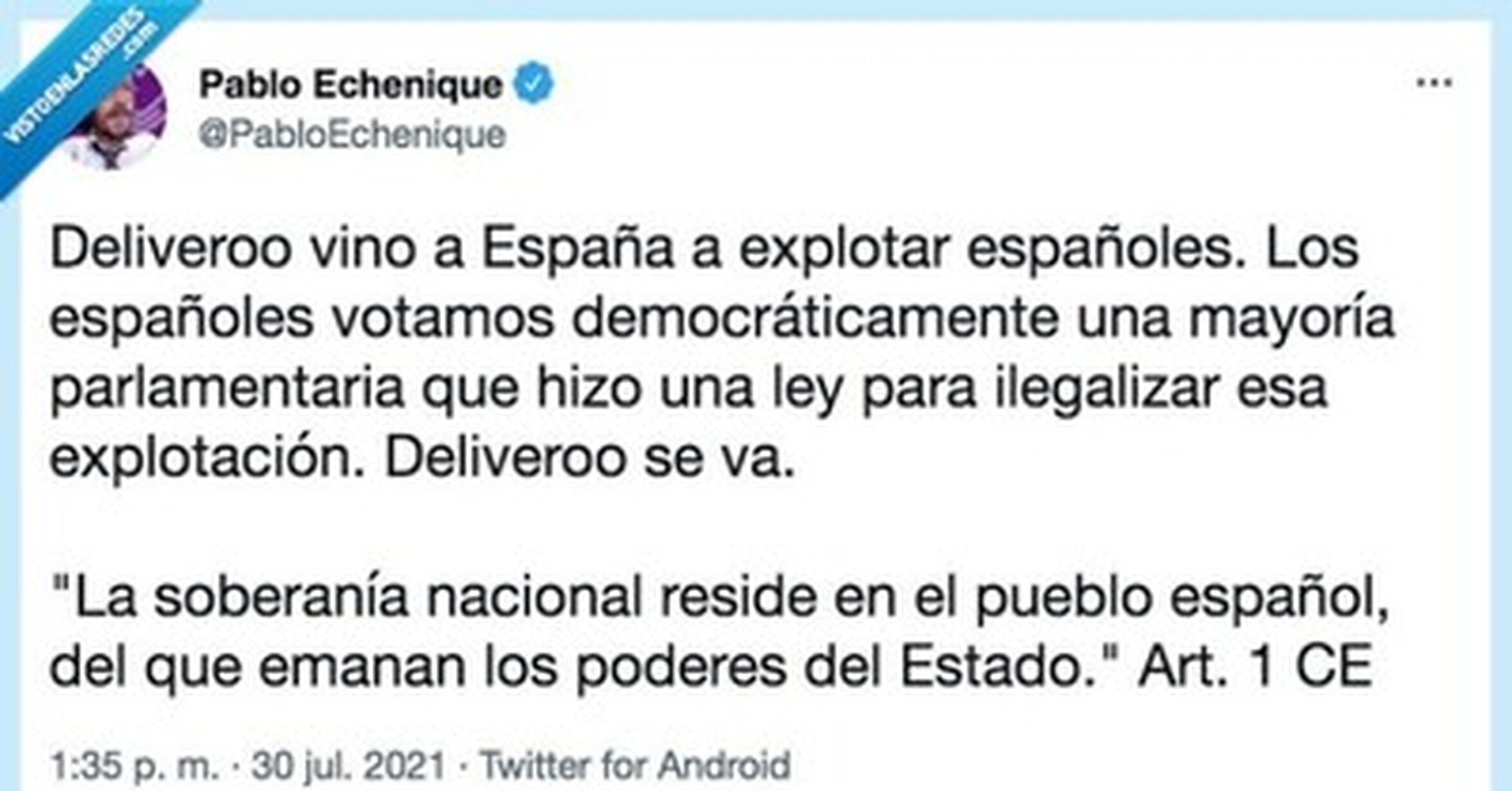 VEF > Visto en las Redes > Echenique raja de Deliveroo por explotar a