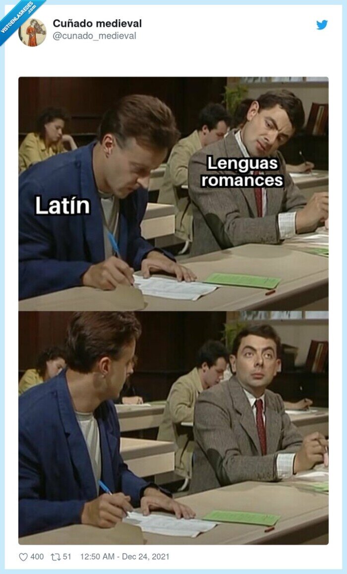 copiar,latín,lenguas romances,mr bean