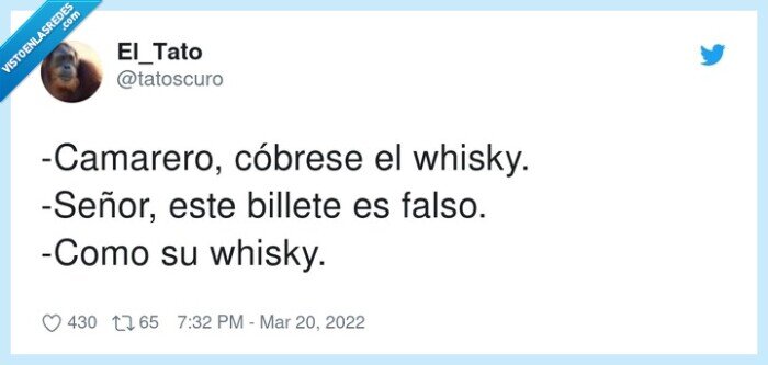 camarero,cóbrese,billete,whisky,falso
