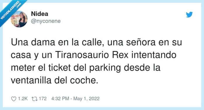 tiranosaurio,mujer,ventanilla,señora,parking,ticket,trex