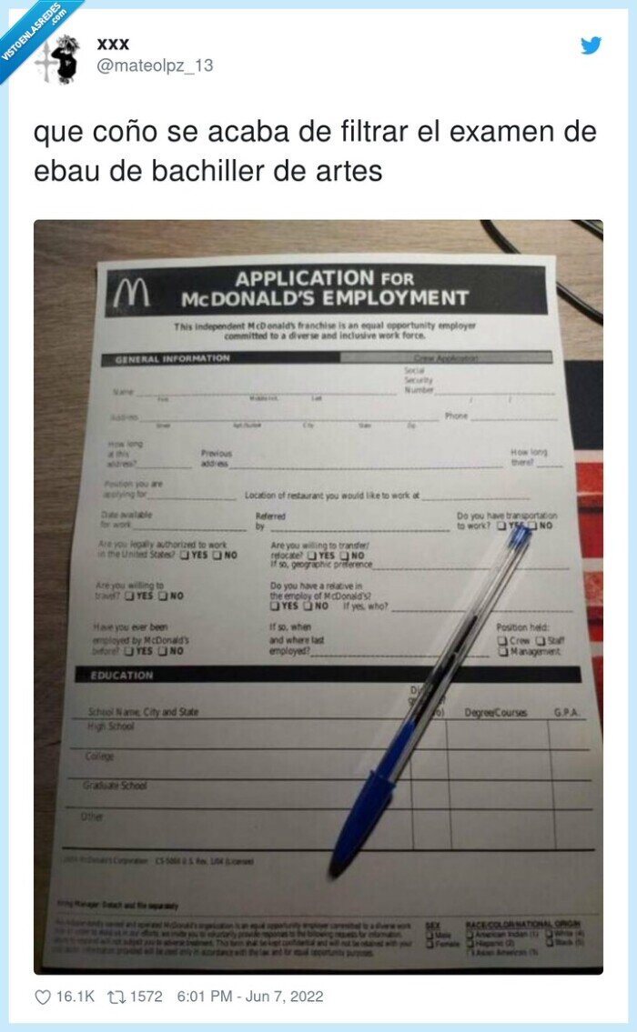 bachiller,filtrar,examen,mcdonalds,artes