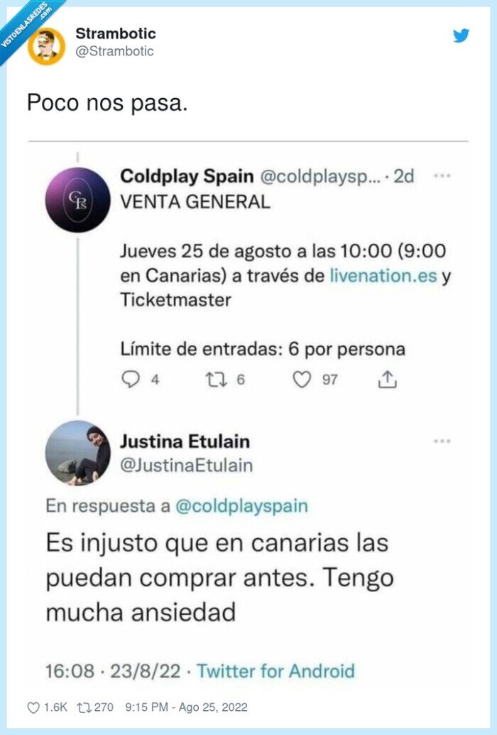 coldplay,canarias,horario,entradas