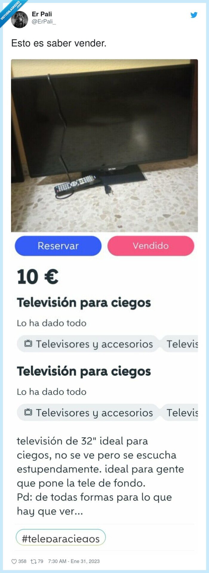 wallapop,ciegos,venta,television,tv,vender