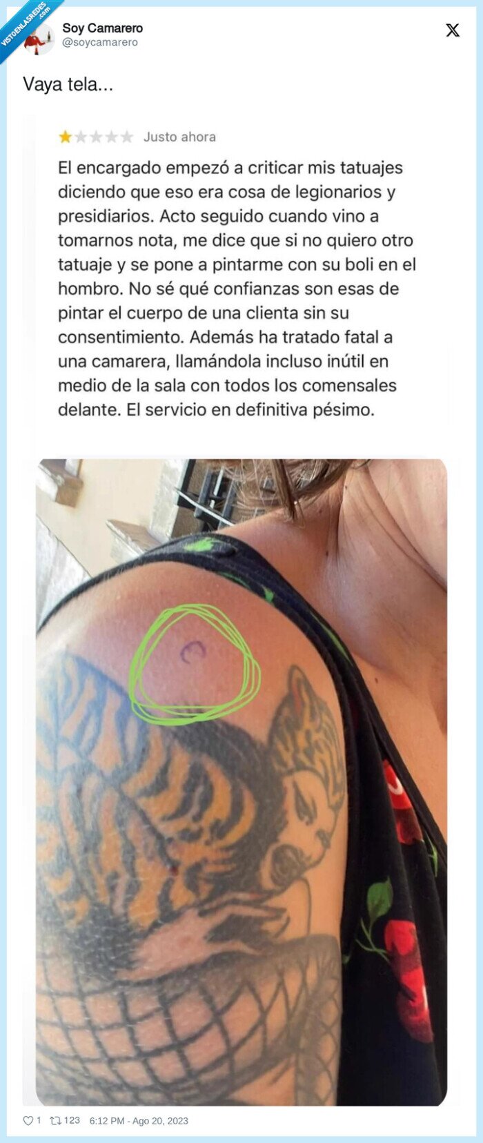 tatuaje,pintar,hombro,restaurante