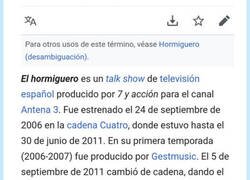 Enlace a Alguien ha completado la descripción de El Hormiguero en wikipedia
