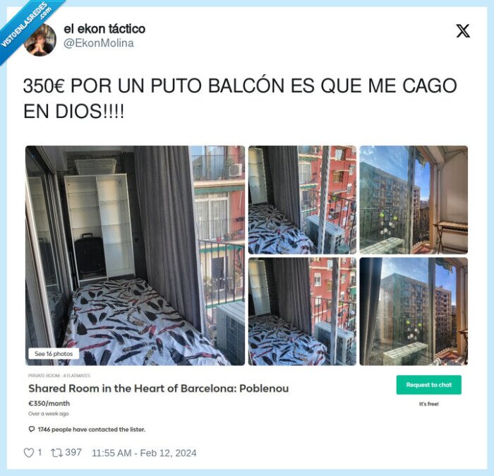 1532172 - En Barcelona ya alquilan balcones como habitaciones, por @EkonMolina