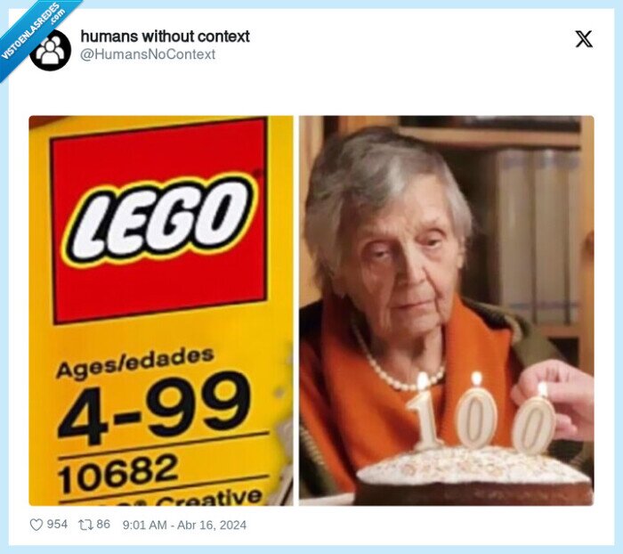 1565071 - Cuando cumples 100 y ya no podrás jugar más con LEGOs, por @HumansNoContext