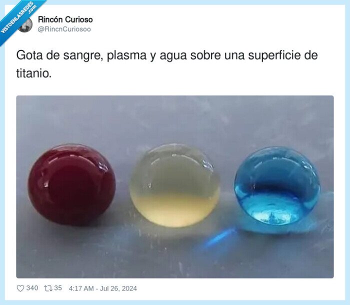 1613126 - Gota de sangre, plasma y agua sobre una superficie de titanio, por @RincnCuriosoo