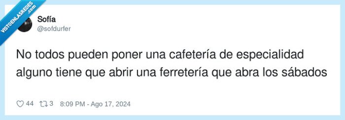 especialidad,ferretería,cafetería,sábados