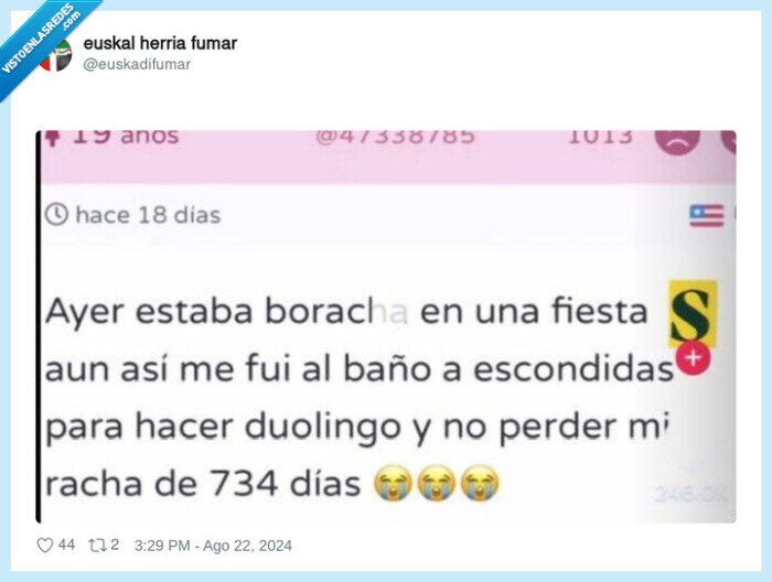 duolingo,borracha,baño,fiesta,racha