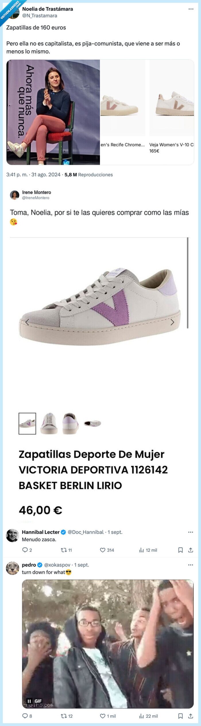 1633717 - Irene Montero deja por los suelos con este zasca a una sabionda que le reprochaba el precio de sus zapatillas