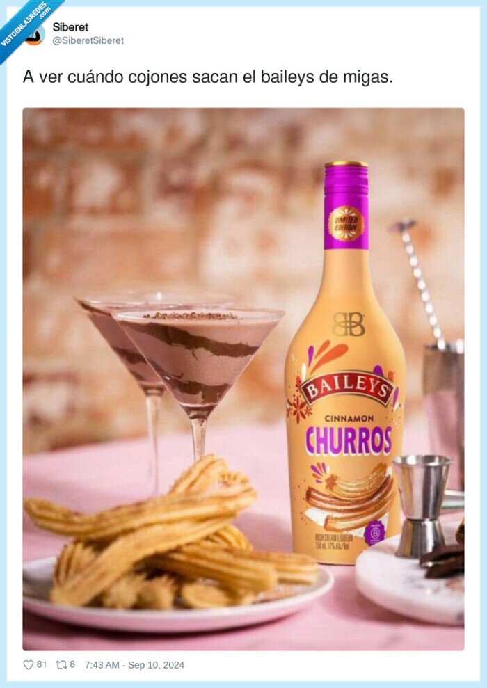 baileys,botella,churros,cinnamon