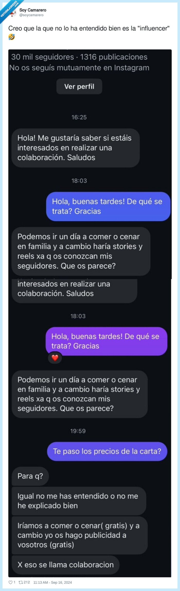 1639641 - Me encantaría que los restaurantes publicaran quiénes son estos influencers caraduras