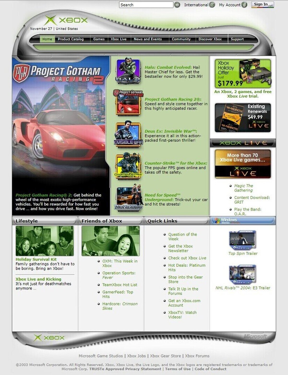 Así era la página oficial de Xbox en 2003