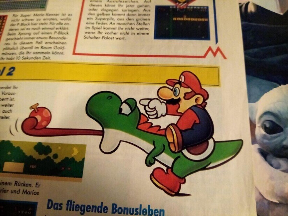 Una prueba de que Mario no golpea a Yoshi. Solo le señala donde lanzar la lengua