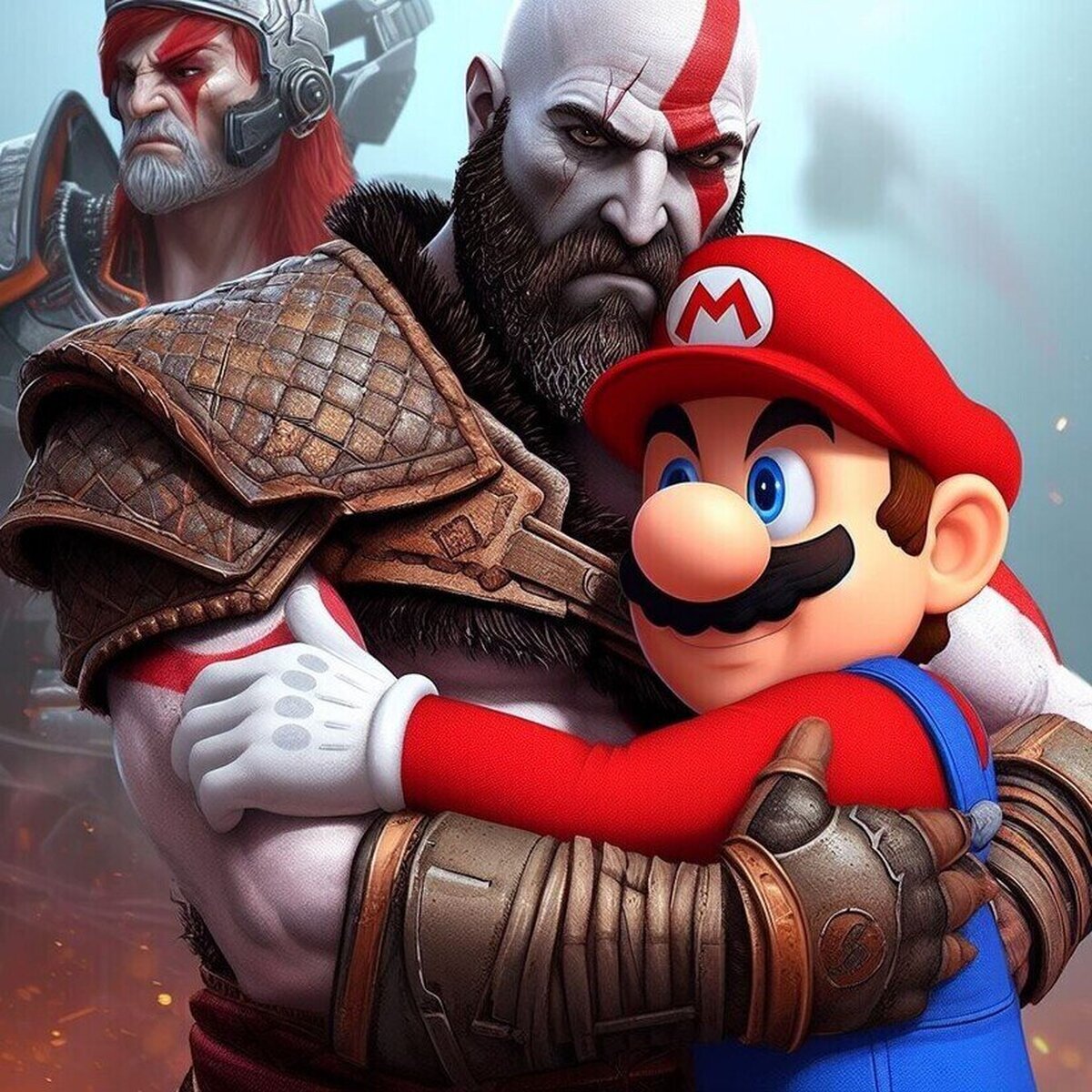 Aquí podemos ver a un monstruo abrazando a Kratos