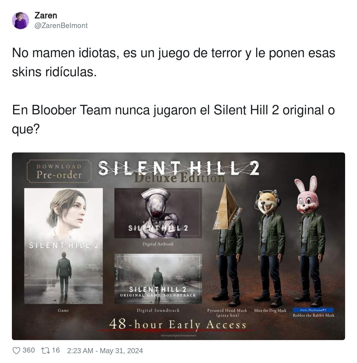 Ha quedado claro que no ha jugado a un Silent Hill en su vida