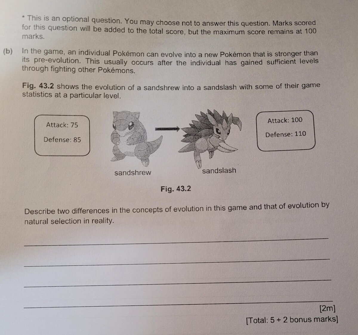 Un maestro pregunta sobre la evolución Pokémon en un examen de biología