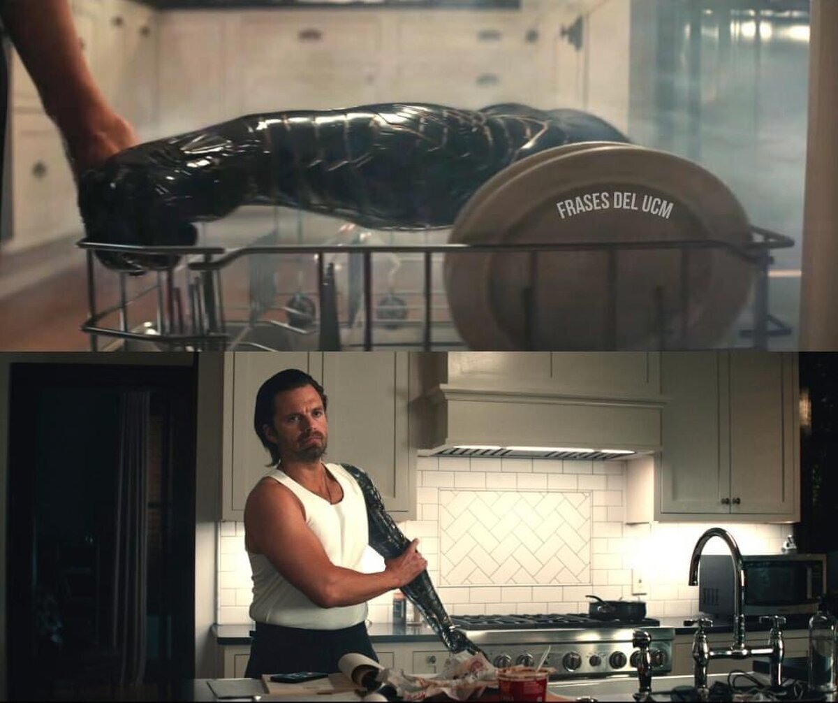 El soldado de invierno lavando el brazo con los platos...