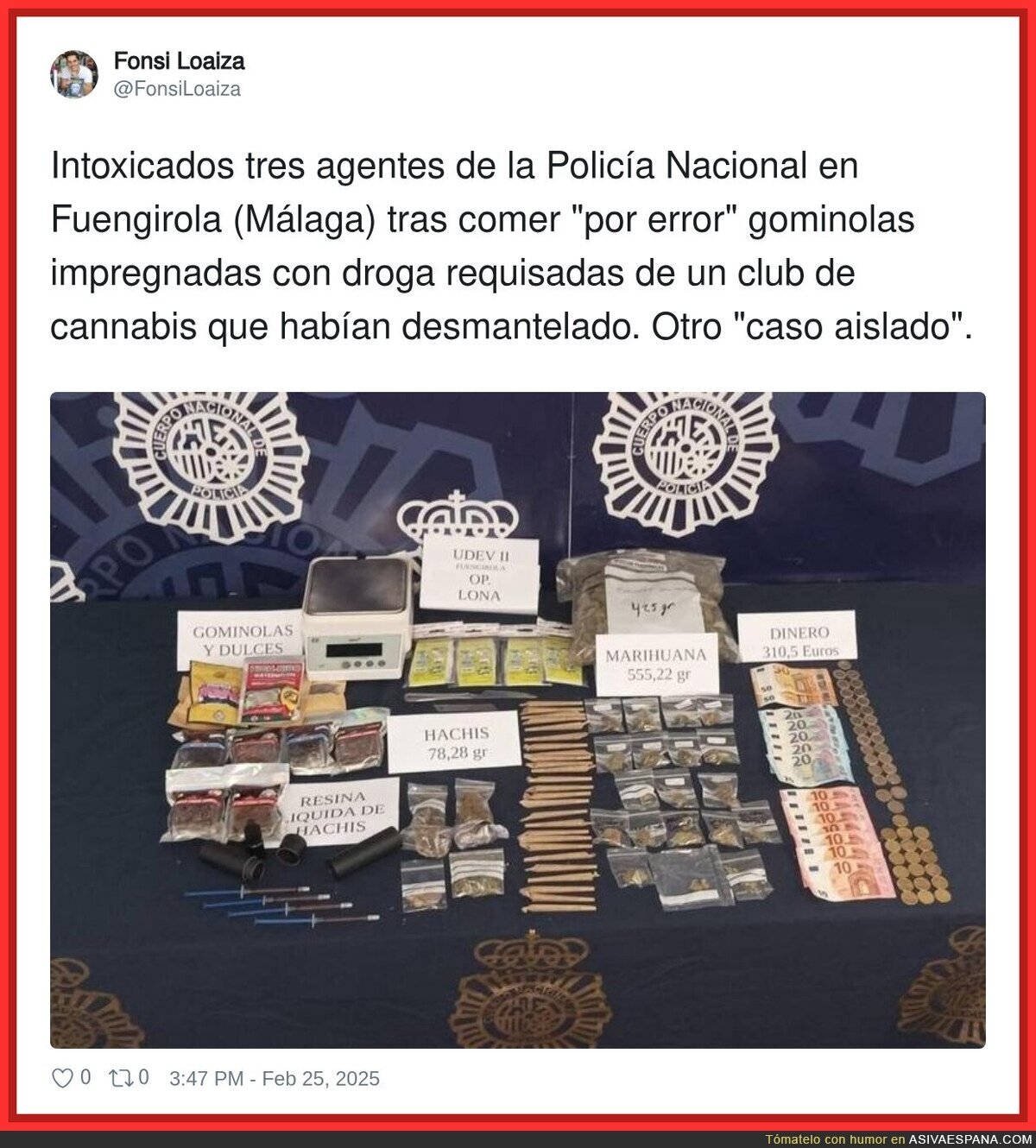 El típico caso aislado en la Policía con las drogas