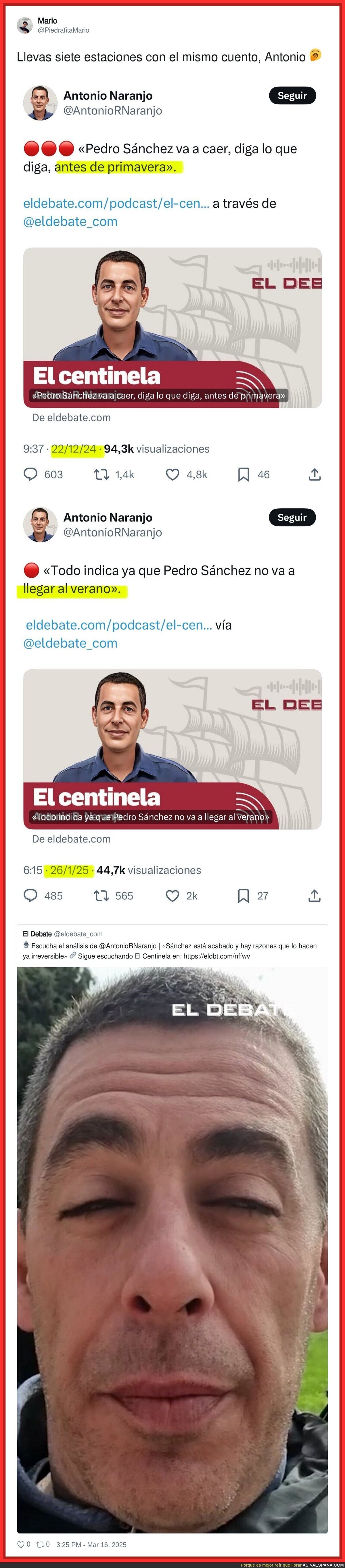 Antonio Naranjo no termina de acertar sobre el adiós a Pedro Sánchez
