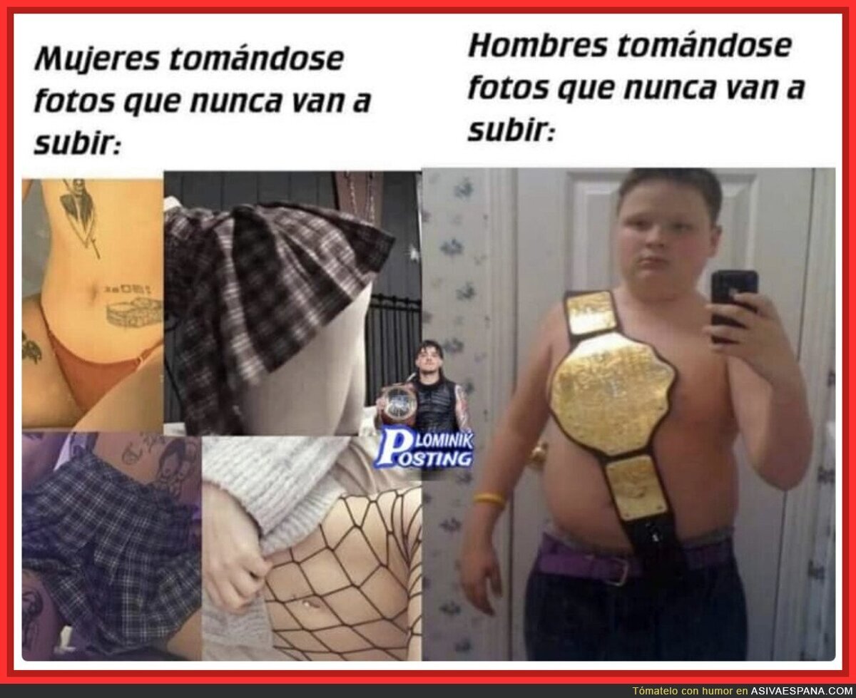 Mujeres y hombres son diferentes tomándose fotos