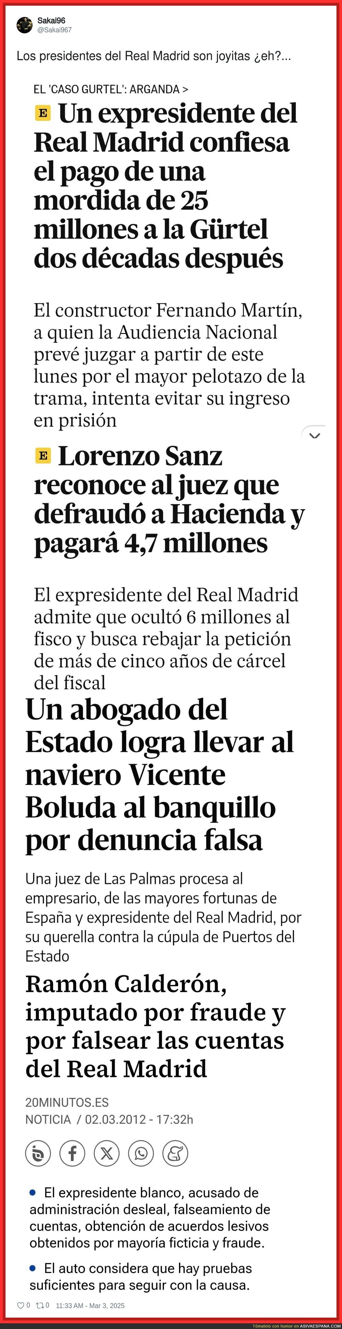 Vaya historial de los presidentes del Real Madrid