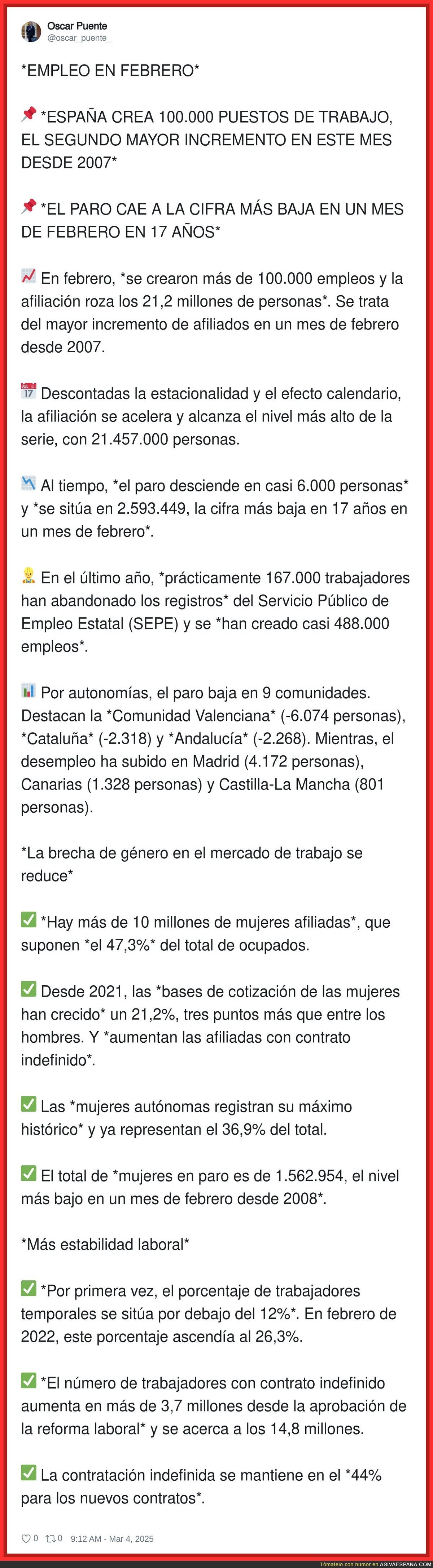 Nada mal los datos de empleo en España