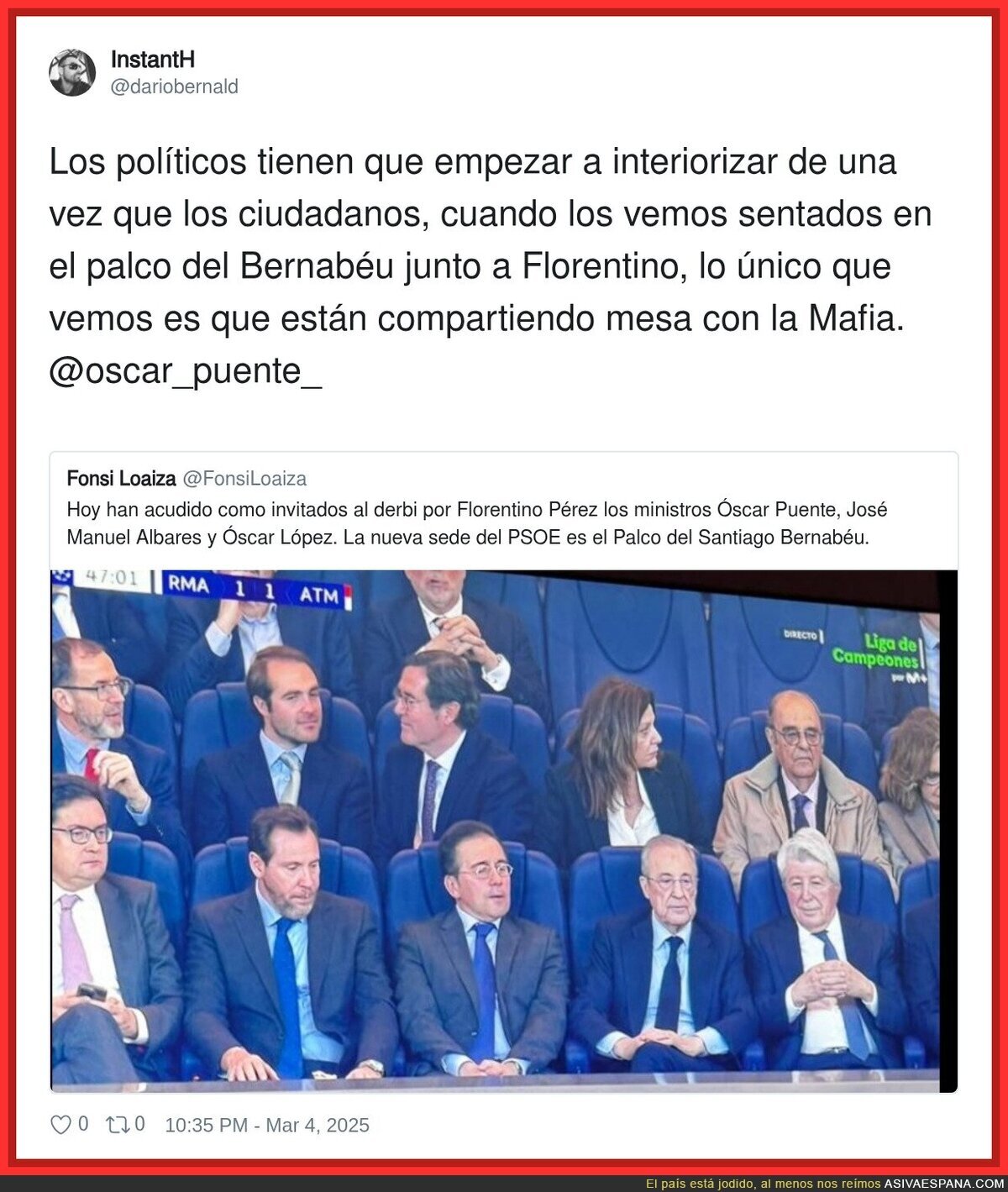 Los políticos que se juntan con Florentino Pérez no son de fiar