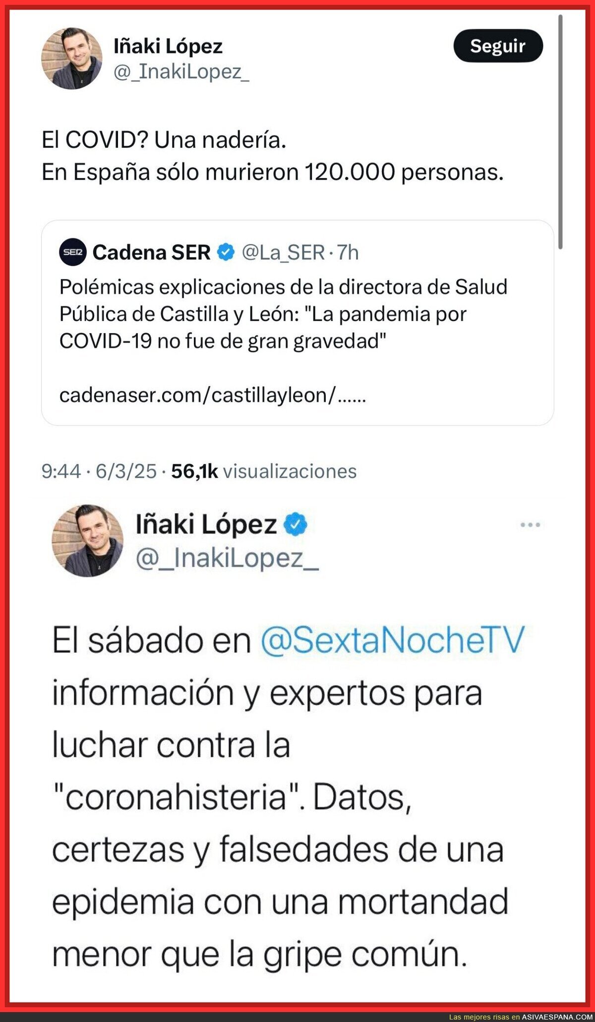 Iñaki López (LaSexta) ahora da lecciones sobre el COVID cuando fue el primero en minimizarlo en su día