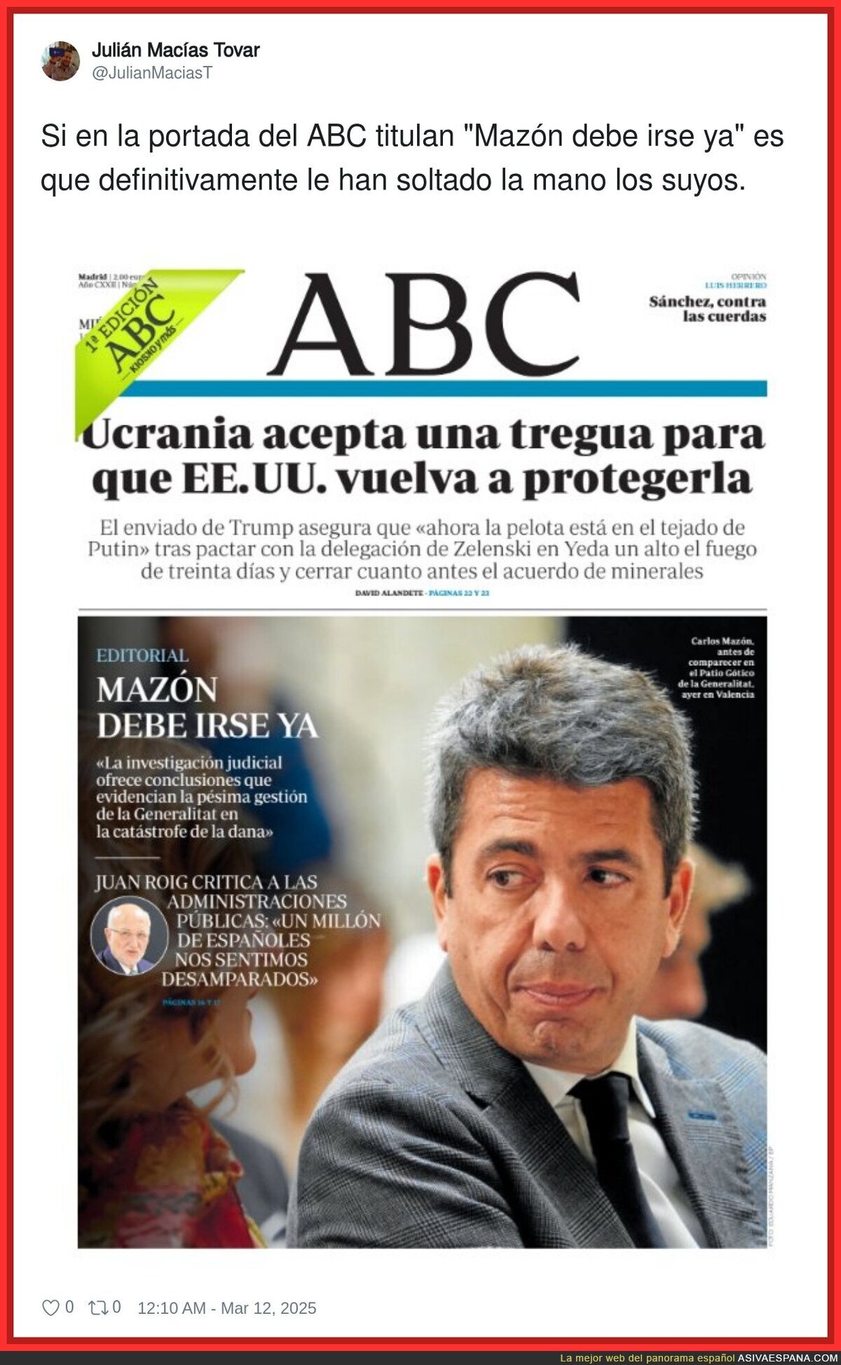 Mazón tiene las horas contadas en el PP