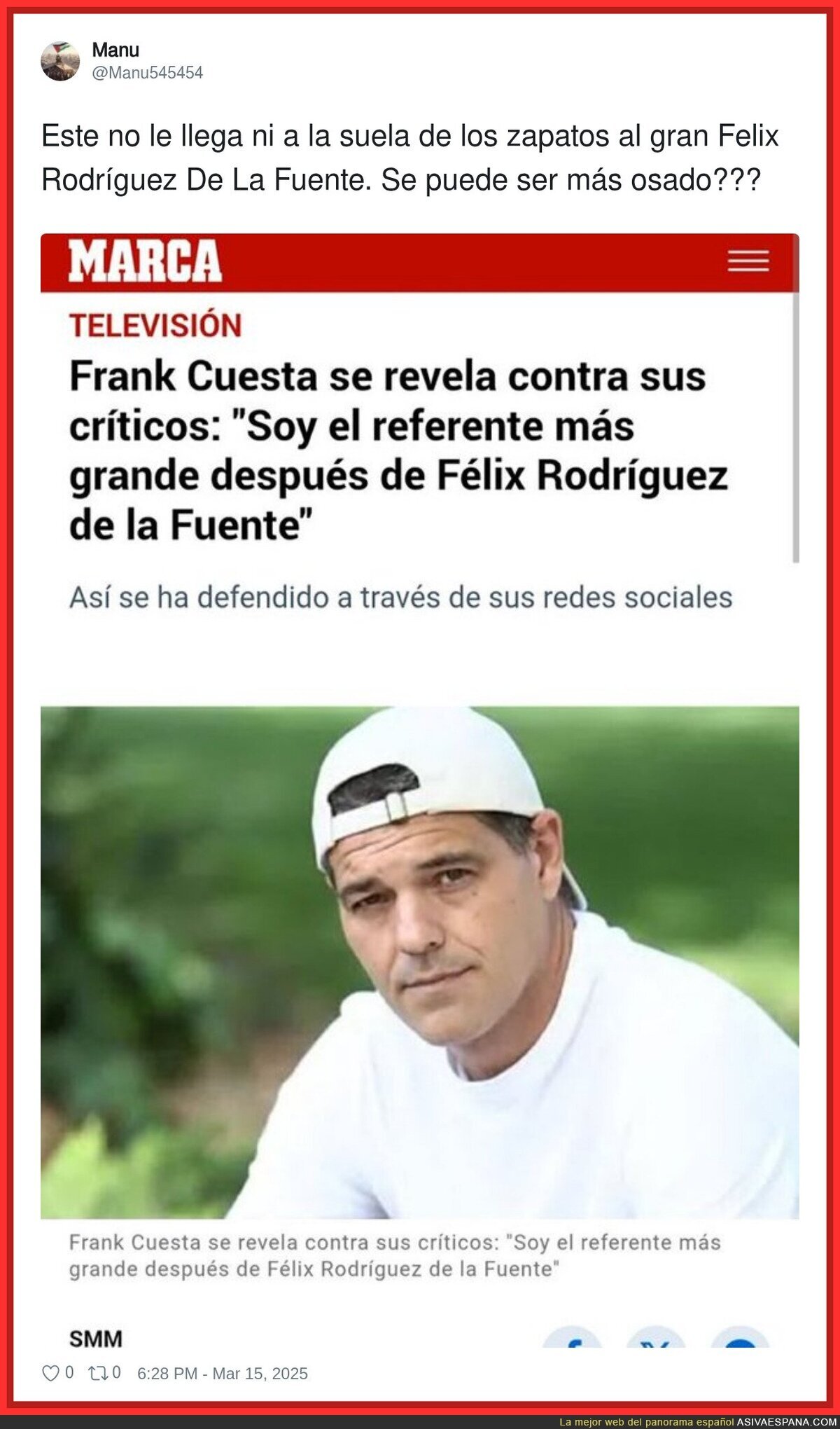 Frank Cuesta se pone al nivel de Félix Rodríguez de la Fuente