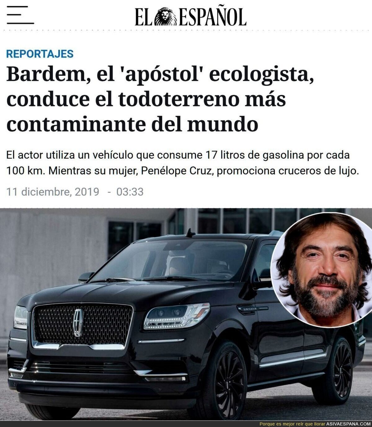 Ecologismo Premium de Javier Bardem: Consejos vendo y para mi no tengo