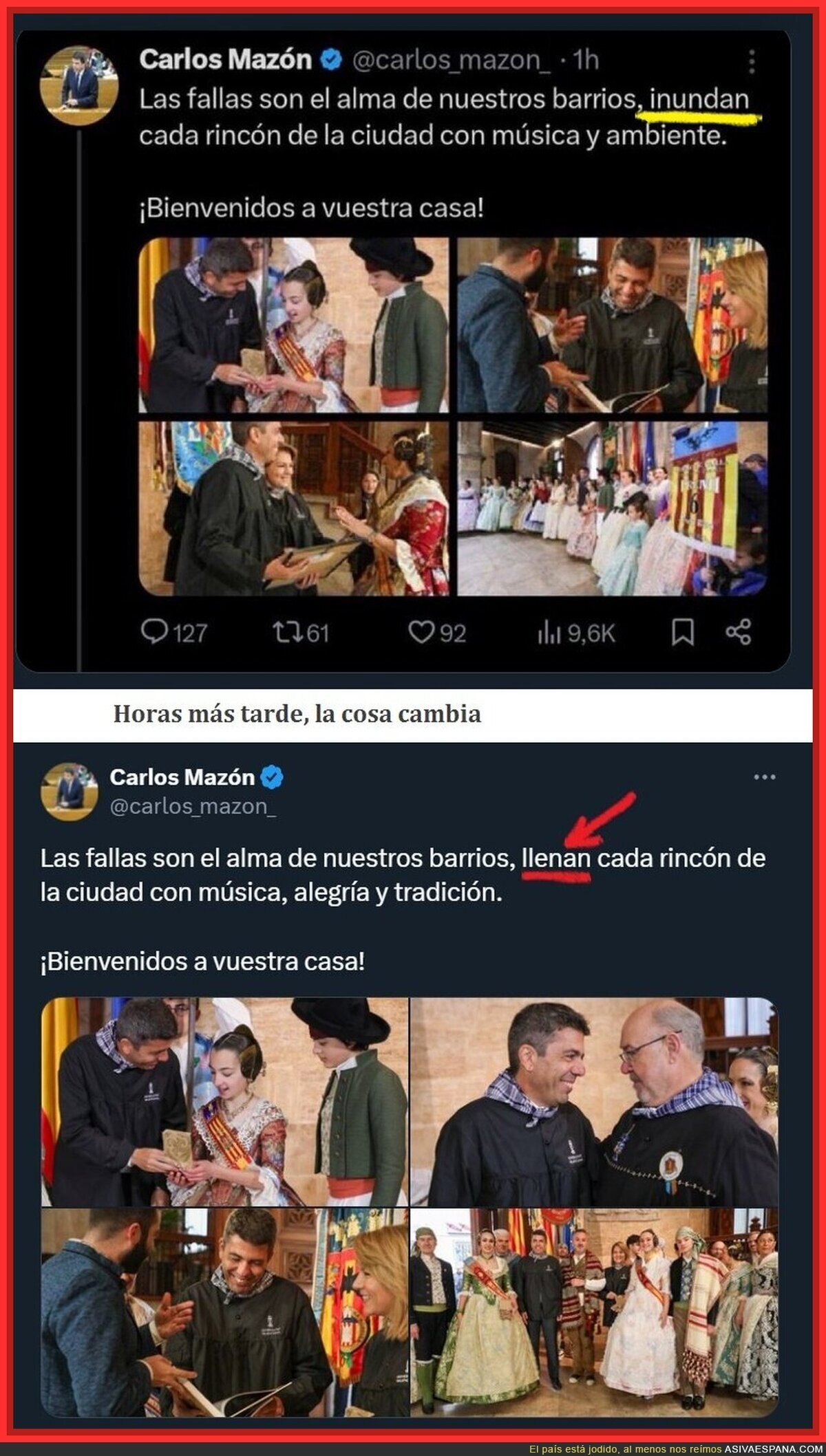 Las Fallas y los Fallos de Mazón. Nueva cagada que ha 'corregido'