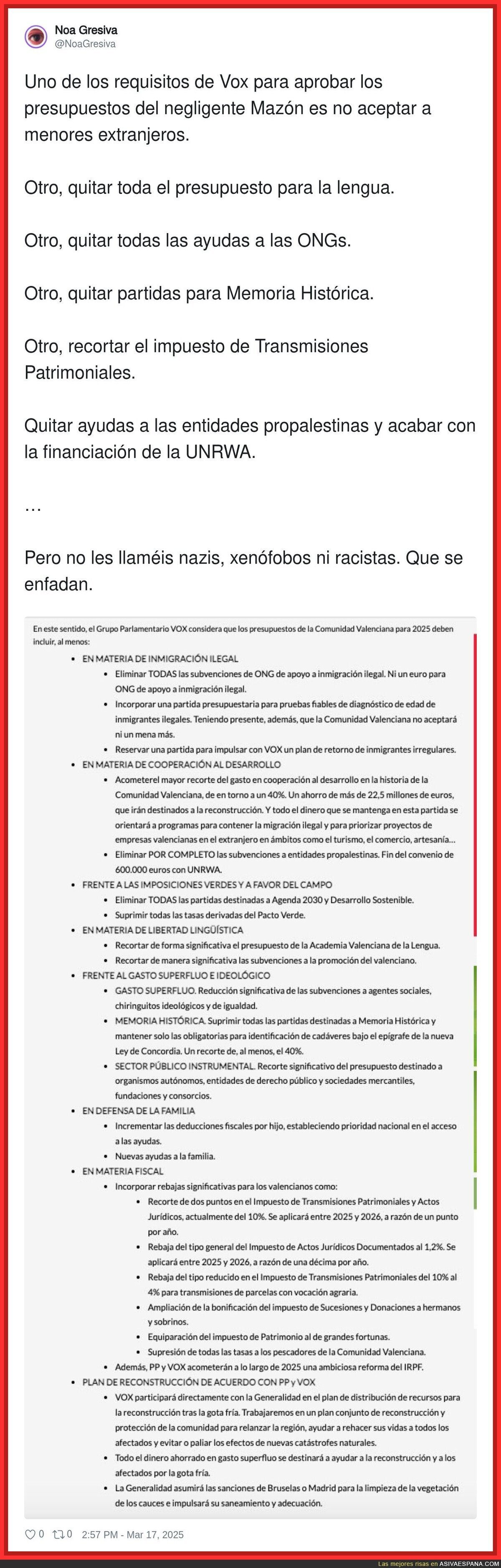 Las polémicas exigencias de Vox para aprobar los presupuestos de Mazón