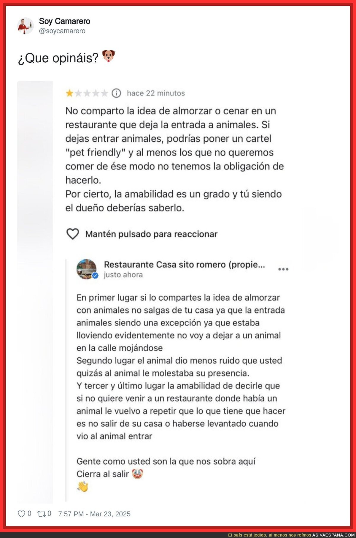 La mala educación de algunas personas con los pobres animales