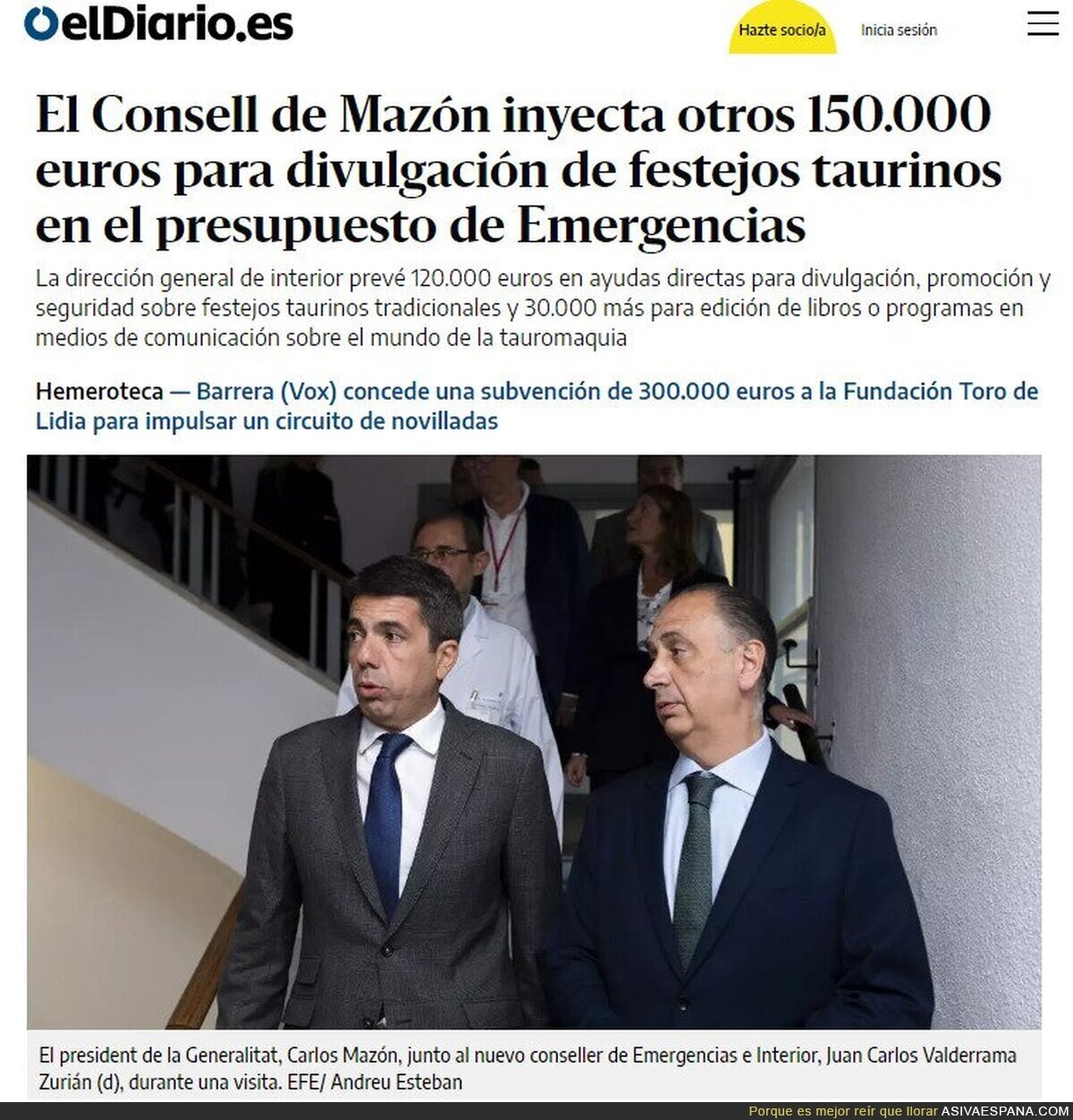 150.000€ para divulgación taurina. Claro que sí Mazón!!