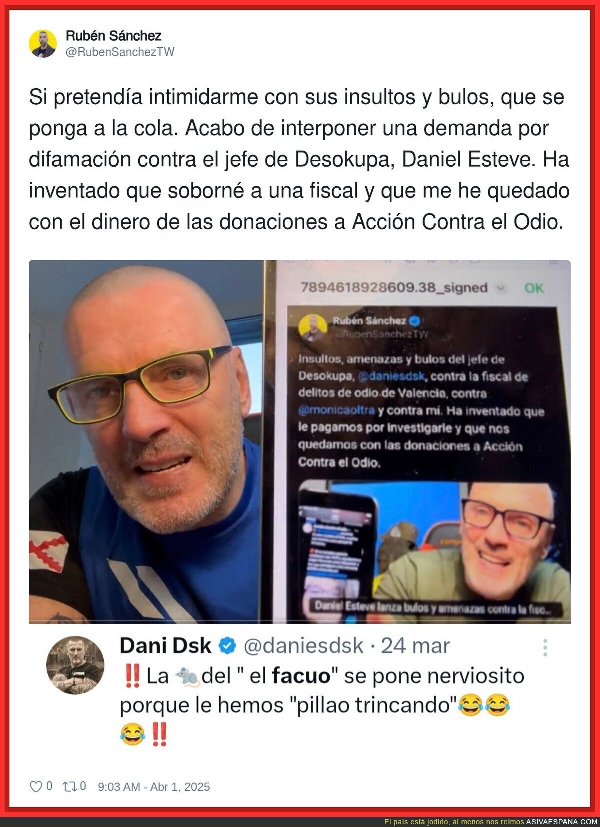 Rubén Sánchez se verá las caras con Daniel Esteve en los juzgados