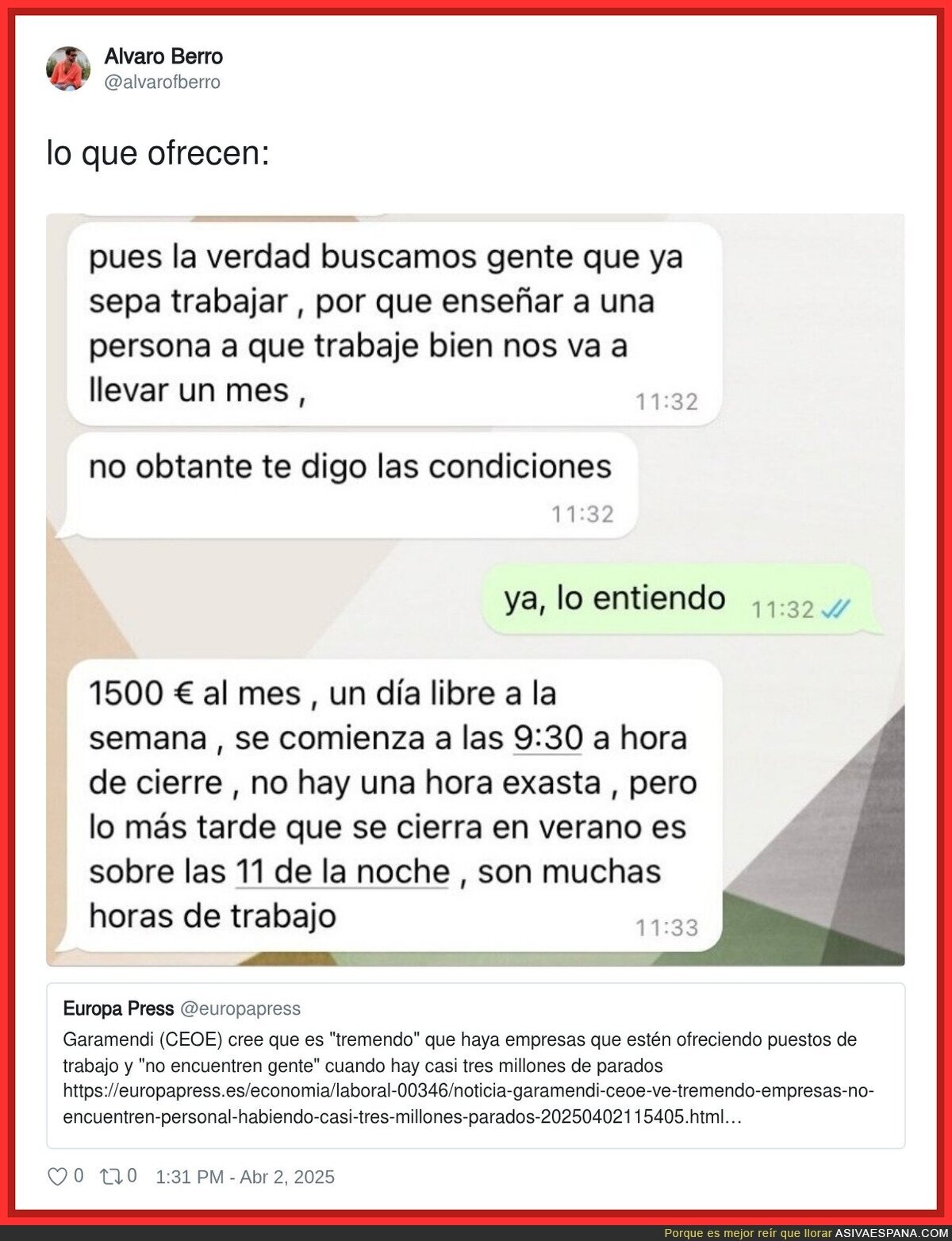Aramendi (CEOE) se ríe de la gente