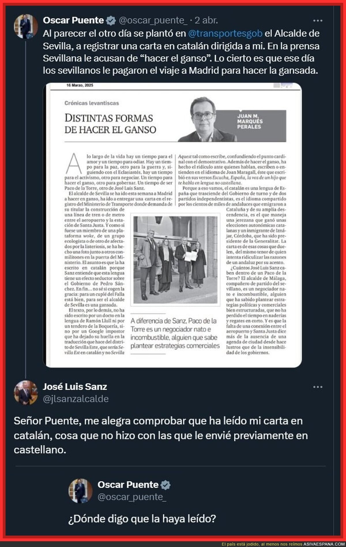 El último troleo de Óscar Puente ha sido para el alcalde de Sevilla