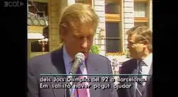 Presentaci&oacute;n de la mascota ol&iacute;mpica Cobi a Nueva York, el juny de 1991 con Donanld Trump